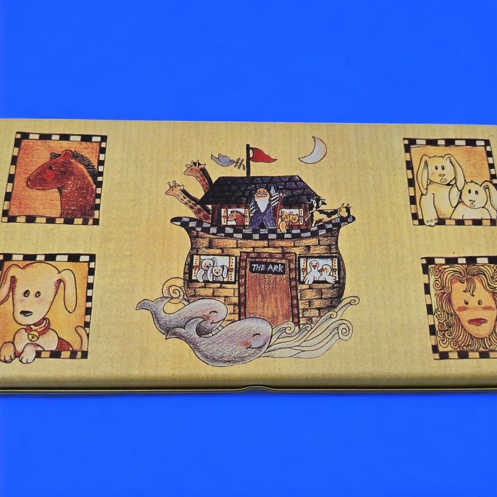Rare 1996 Vintage Tin Pencil Case Cosmetic Retro Trinket Box Biblical Noahs Ark